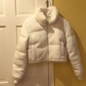Hollister Cozy White Sherpa crop Jacket, small.
